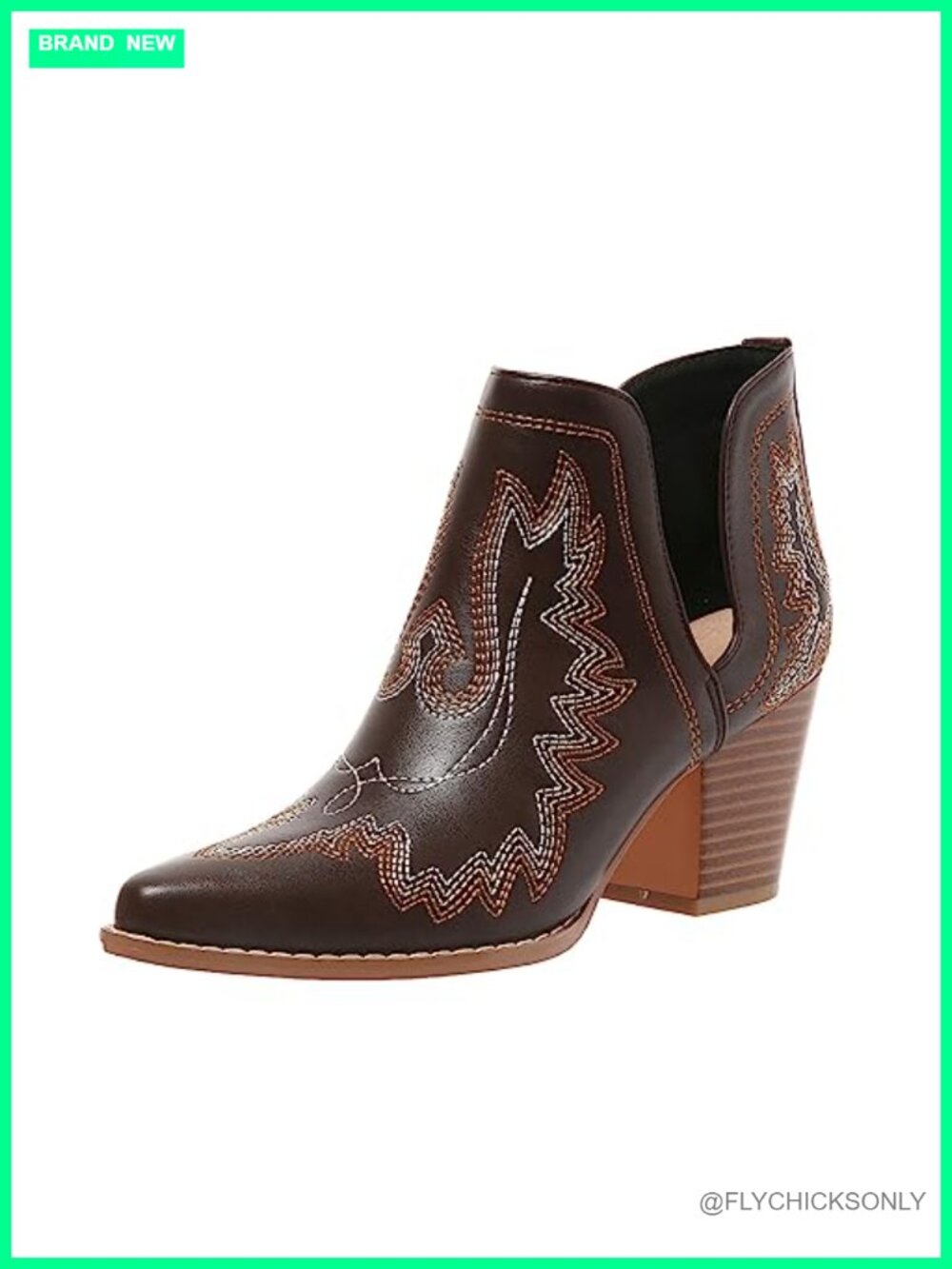 Women's Cowboy Ankle Boots Pointed Toe Chunky Heel Cutout Western